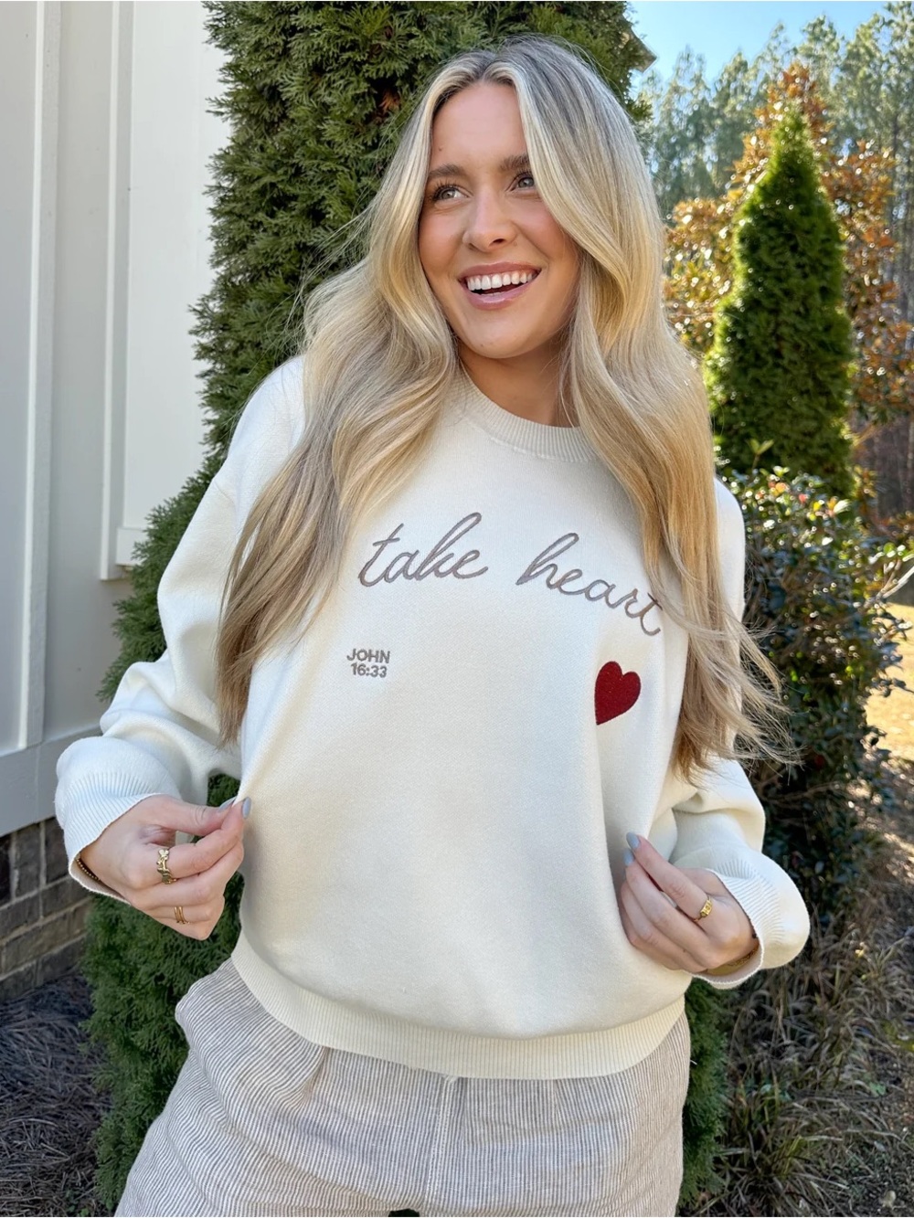 Elevated Faith Take Heart Knit Sweater Large